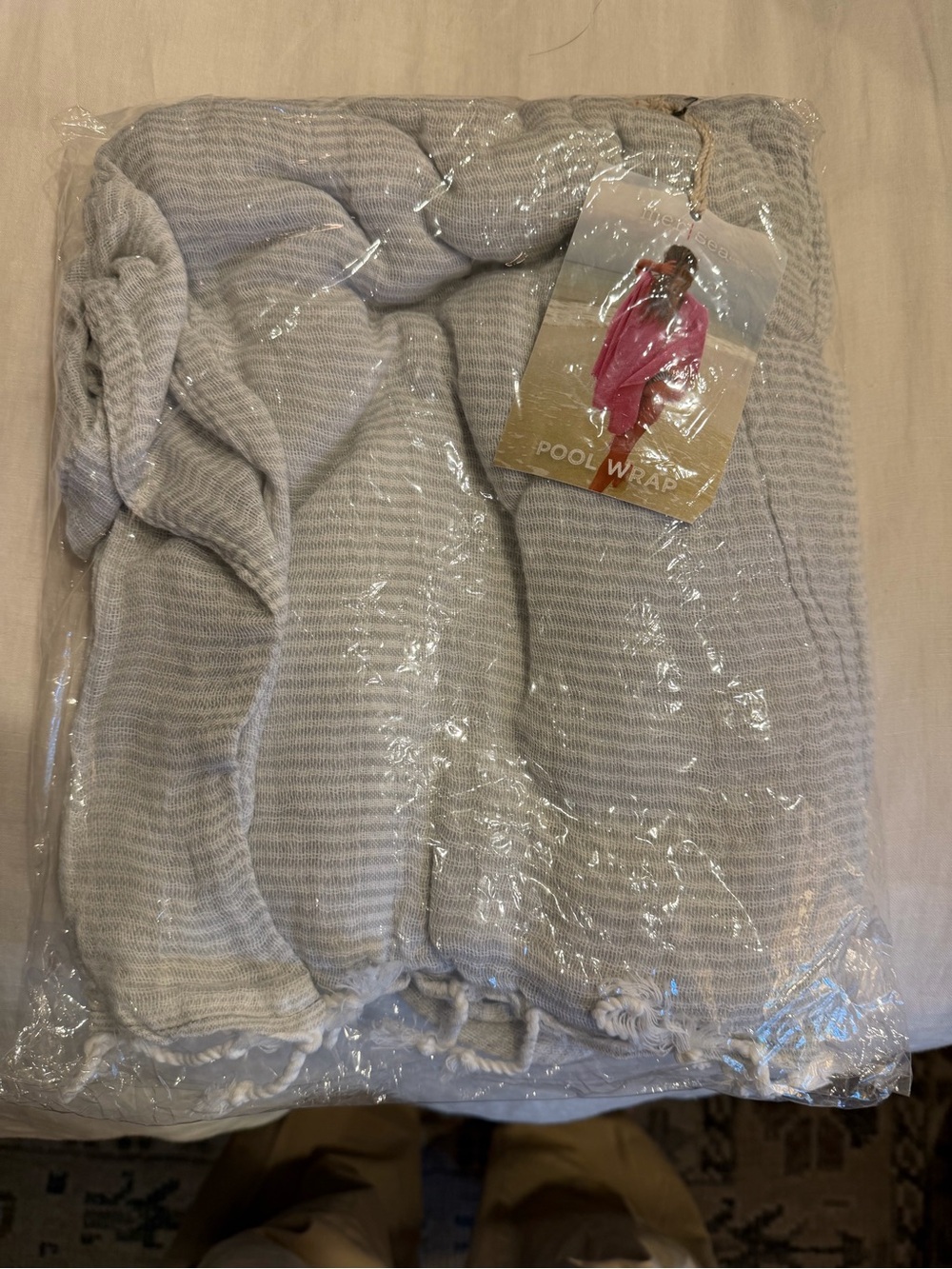 Light Grey Striped Pool Wrap Cover-Up - Women's Tie Wrap with matching bag